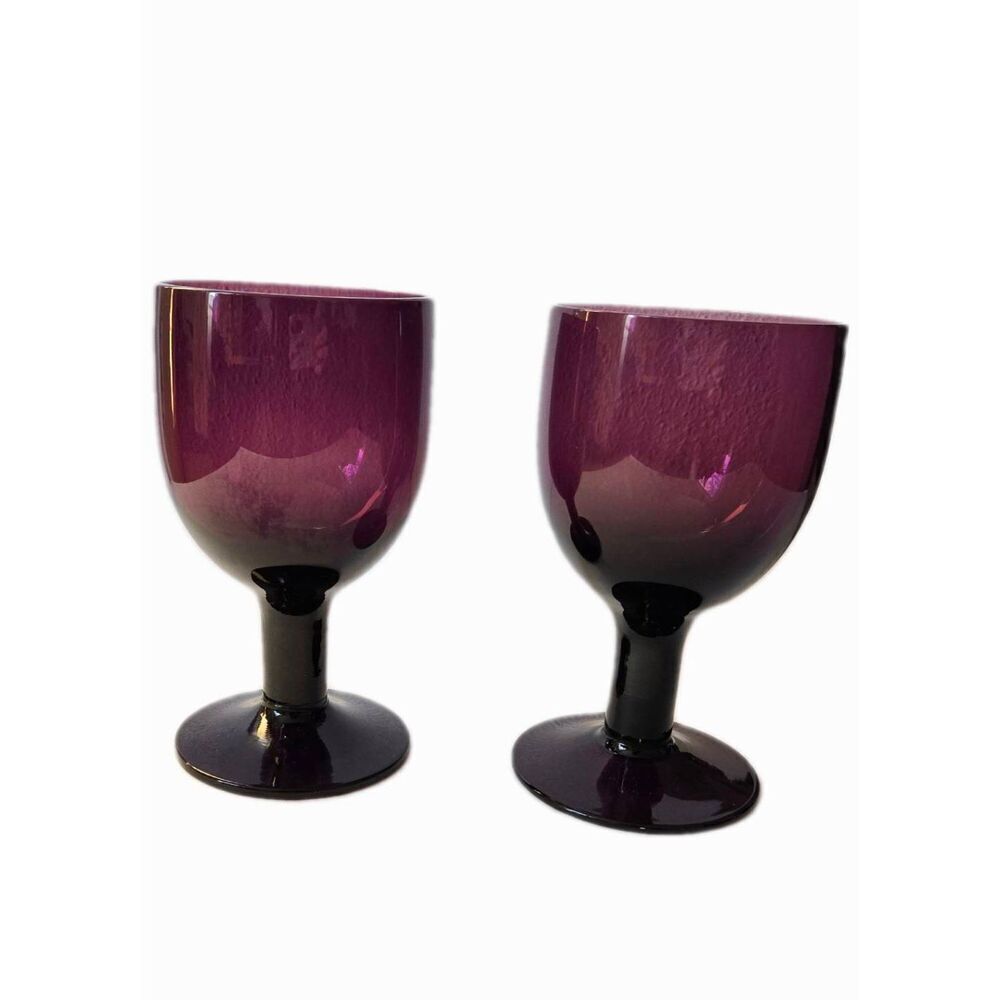 MCM Saara Hopea Untracht Nuutajärvi Amethyst Crystal 6" Wine Goblets Set of  2